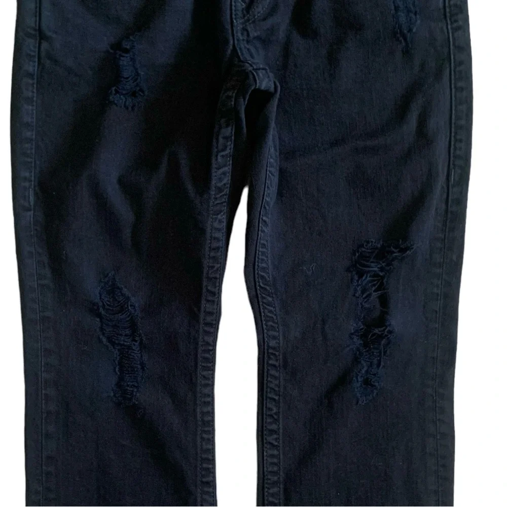 True Religion Straight With Flap All Black With Rips Jeans Size 30 - Picture 5 of 10